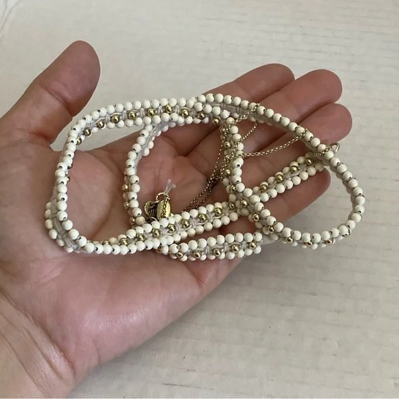 Madewell White Silver Round Beaded Necklace Jewelry Summer Spring Minimilist 36" - Picture 13 of 14